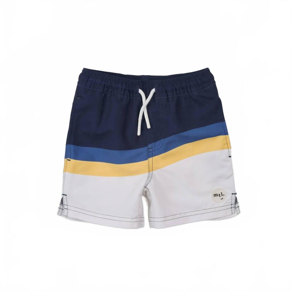 NEW MILES BABY boys blocked stripe swimming trunks in navy